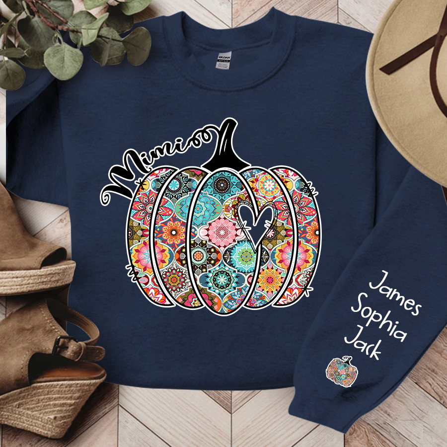Personalized Mimi Pumpkin With Grandkids Flower Sweatshirt