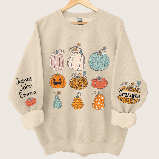 Personalized Grandma Pumpkin Varieties And Grandkids Names Sweatshirt