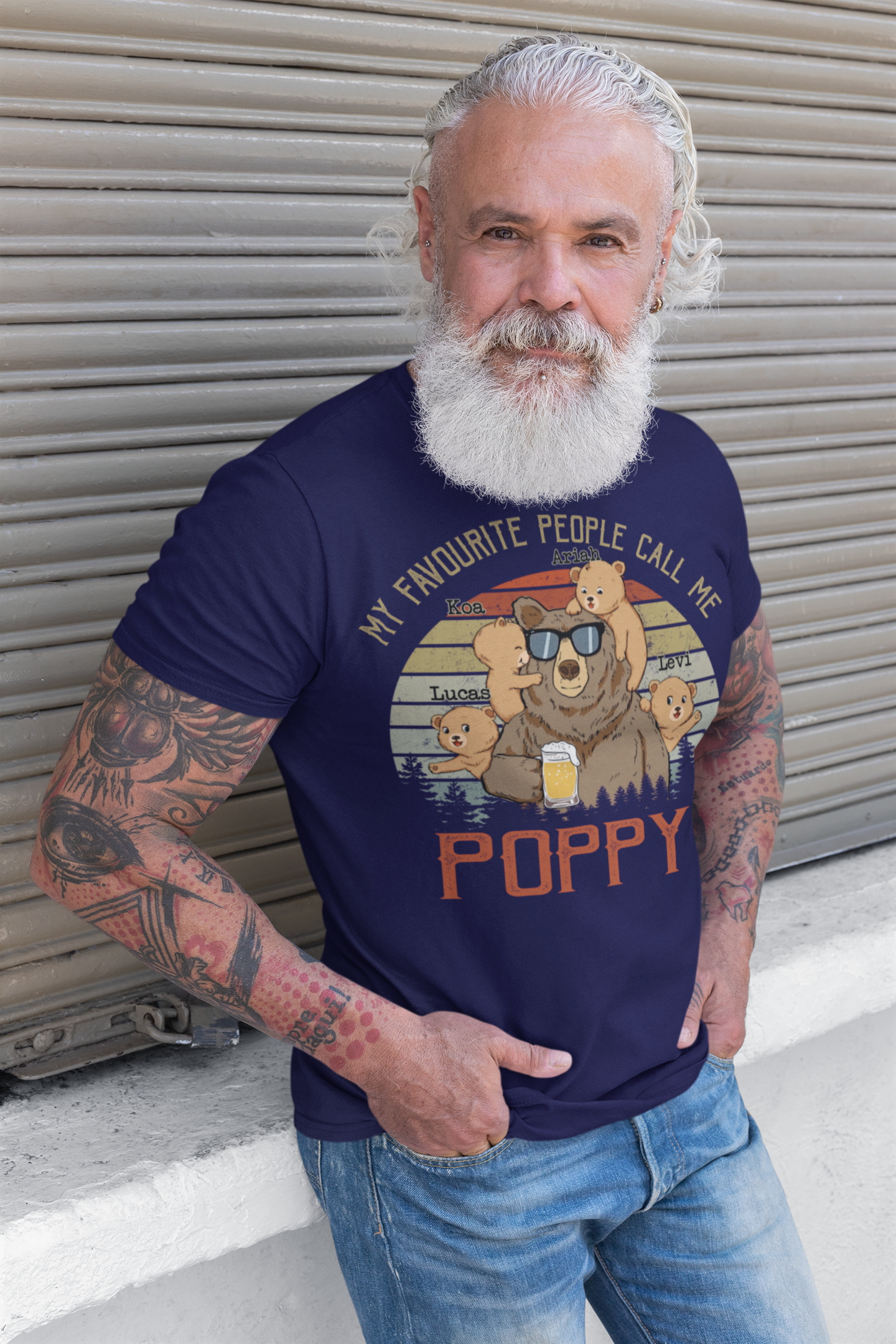 Personalized my favourite poppy bear with grandkids T-Shirt, Custom Father's Day Shirt With Grandkids Names