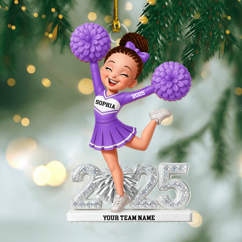 Personalized Cheerleader Girl Christmas Ornament 2025, Custom Acrylic Pom Pom Decoration, Unique Holiday Gift For Daughter, Granddaughter & Cheer Team Members Ornament