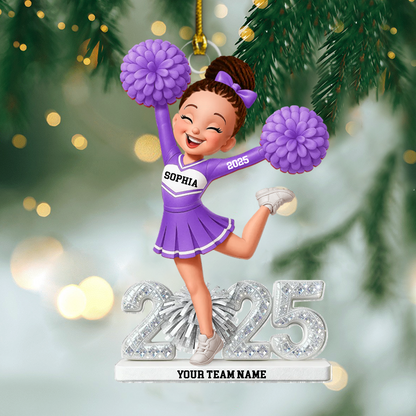Personalized Cheerleader Girl Christmas Ornament 2025, Custom Acrylic Pom Pom Decoration, Unique Holiday Gift For Daughter, Granddaughter & Cheer Team Members Ornament
