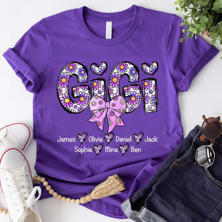 Personalized Gigi Purple Daisy Color With Grandkids Mother's Day TH T-Shirt