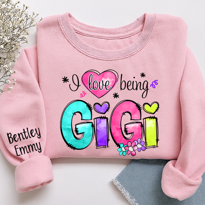 Personalized I Love Being Gigi Shirt, Custom Nickname and Grandkids' Names T-Shirt