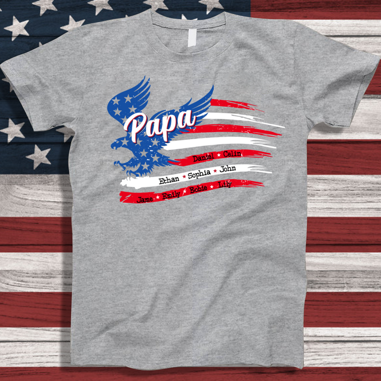 Personalized Papa Shirt, Custom Papa with Grandkids Names 4th Of July T-Shirt, Father's Day Independence Day Shirt