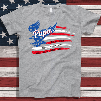 Personalized Papa Shirt, Custom Papa with Grandkids Names 4th Of July T-Shirt, Father's Day Independence Day Shirt