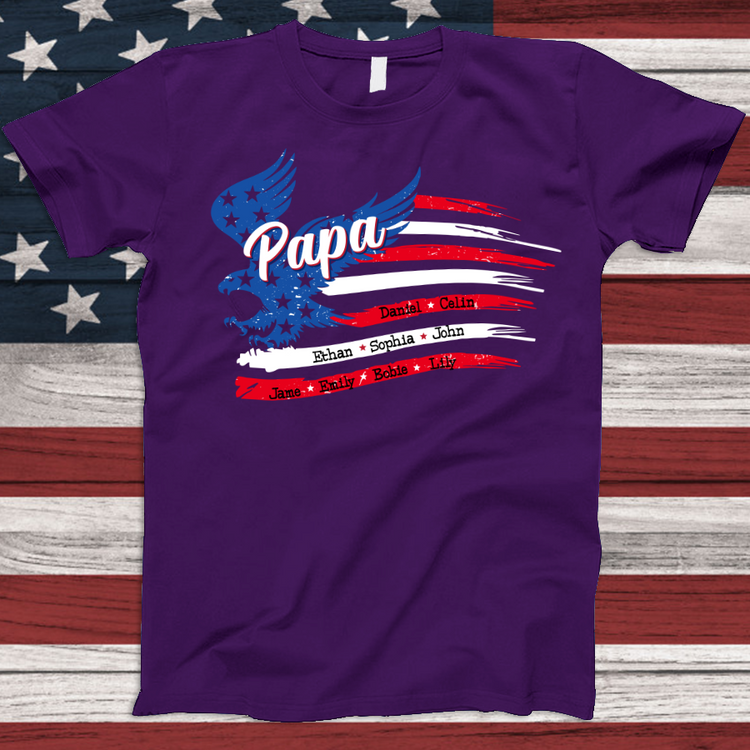 Personalized Papa Shirt, Custom Papa with Grandkids Names 4th Of July T-Shirt, Father's Day Independence Day Shirt