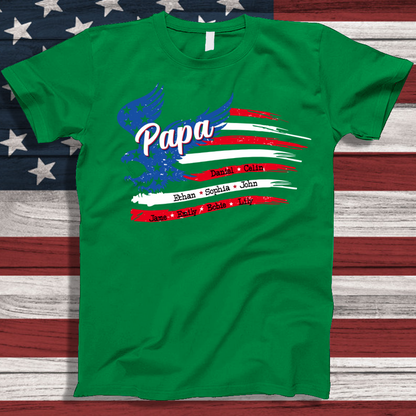 Personalized Papa Shirt, Custom Papa with Grandkids Names 4th Of July T-Shirt, Father's Day Independence Day Shirt