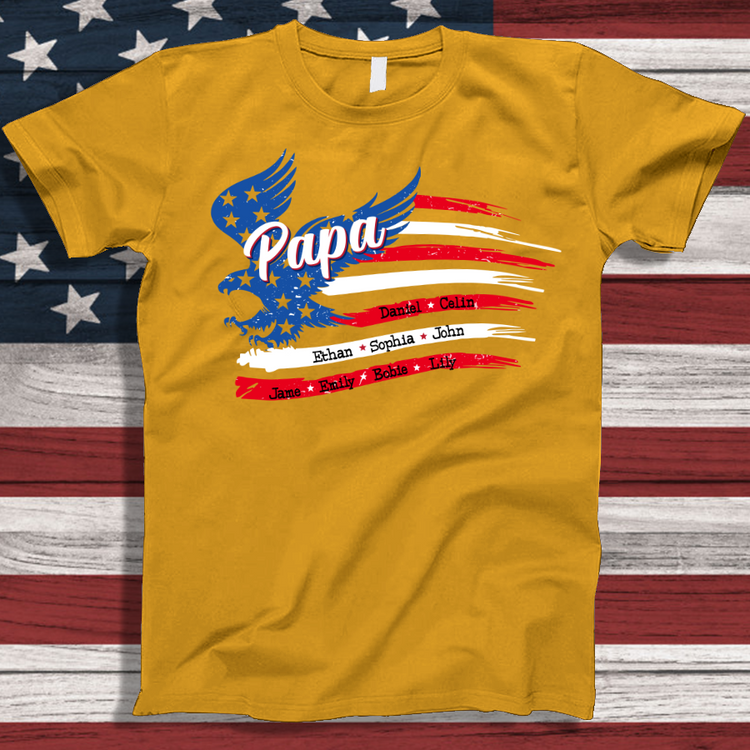 Personalized Papa Shirt, Custom Papa with Grandkids Names 4th Of July T-Shirt, Father's Day Independence Day Shirt