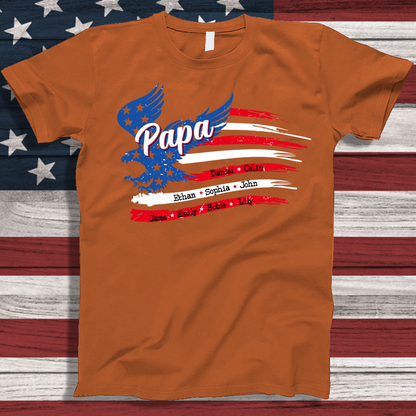 Personalized Papa Shirt, Custom Papa with Grandkids Names 4th Of July T-Shirt, Father's Day Independence Day Shirt