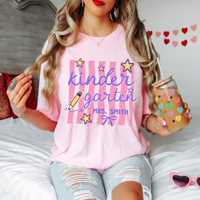 Personalized Kindergarten Teacher Shirt Custom Name Back to School Tee