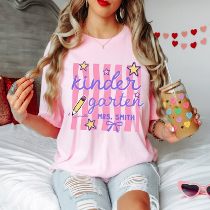 Personalized Kindergarten Teacher Shirt Custom Name Back to School Tee