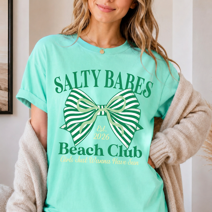 Salty Babes Beach Club Shirt Women Bow Summer Vacation Tee