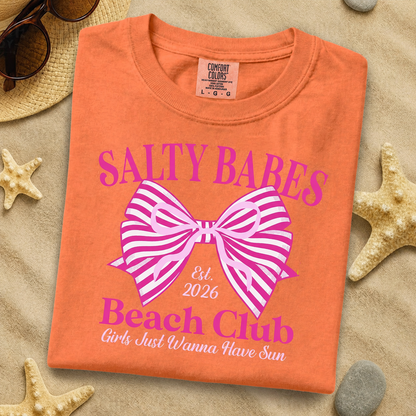 Salty Babes Beach Club Shirt Women Bow Summer Vacation Tee