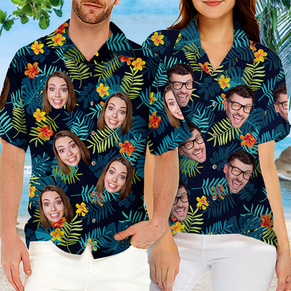 Custom Hawaiian Shirt With Face Baby, Dog Cat Face Tropical Pattern
