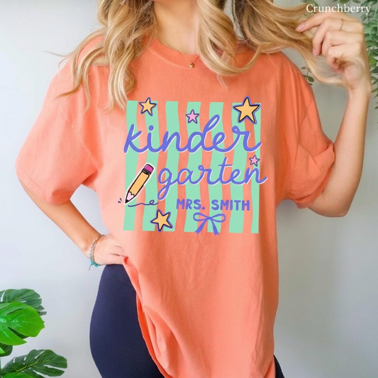 Personalized Kindergarten Teacher Shirt Custom Name Back to School Tee