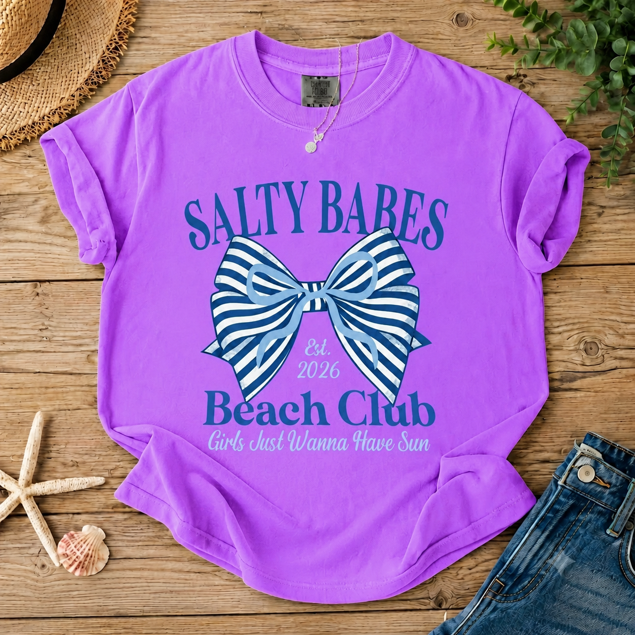 Salty Babes Beach Club Shirt Women Bow Summer Vacation Tee
