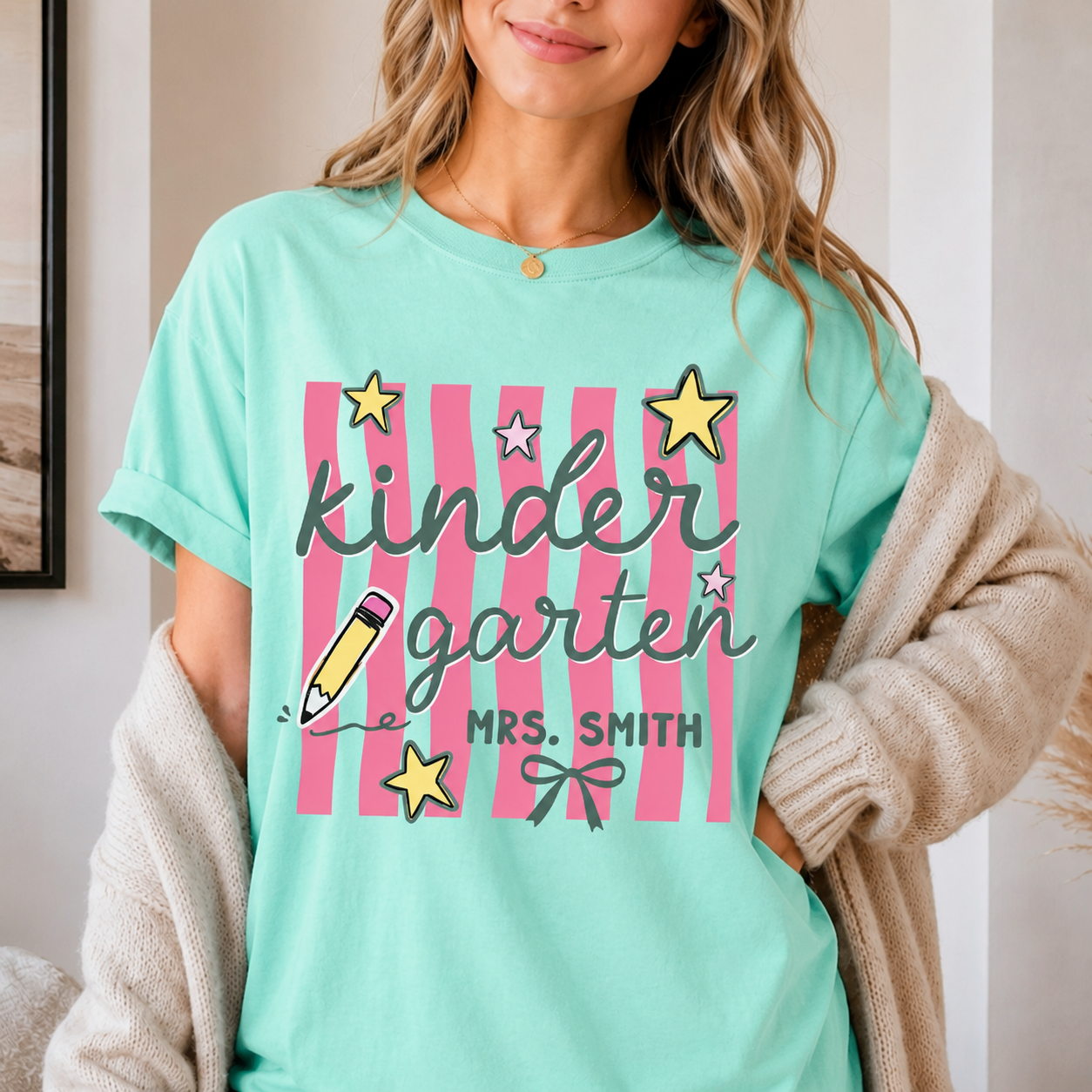 Personalized Kindergarten Teacher Shirt Custom Name Back to School Tee