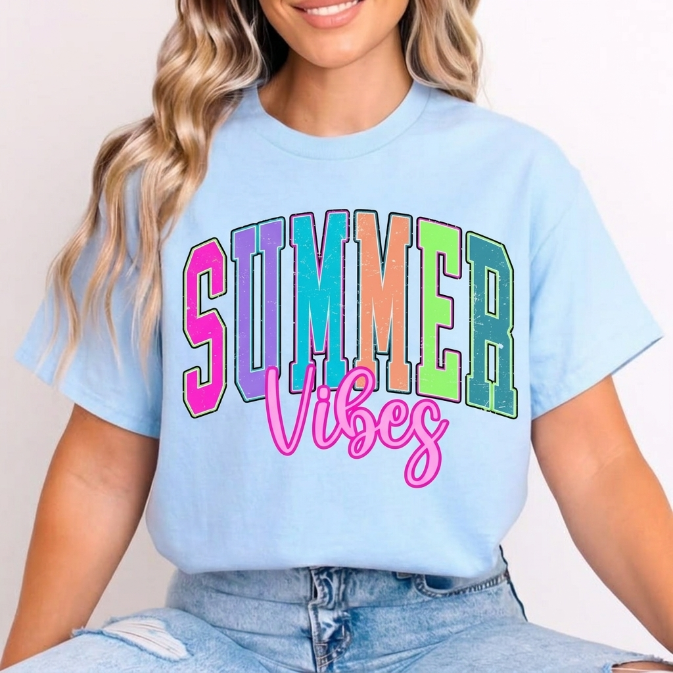 Summer Vibes Graphic Tee Women Hot Pink Beach Vacation Shirt