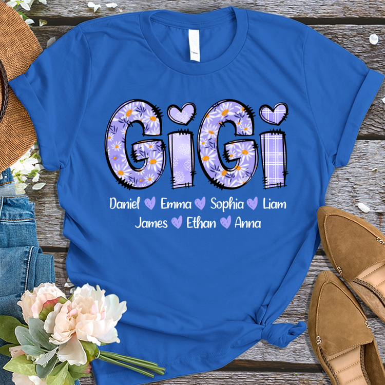 Custom Gigi Purple Daisy With Grandkids Mother's Day Shirt