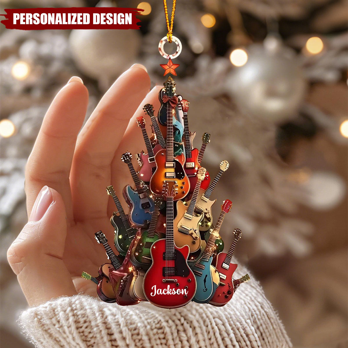 Personalized Guitar Ornament 2025 – Custom Name Music Lover Christmas Tree Decoration, Gift for Guitarists and Musicians