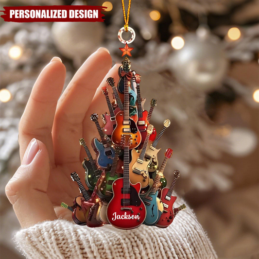 Personalized Guitar Ornament 2025 – Custom Name Music Lover Christmas Tree Decoration, Gift for Guitarists and Musicians