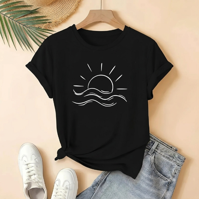 Minimalist "Sun & Waves" Aesthetic TShirt