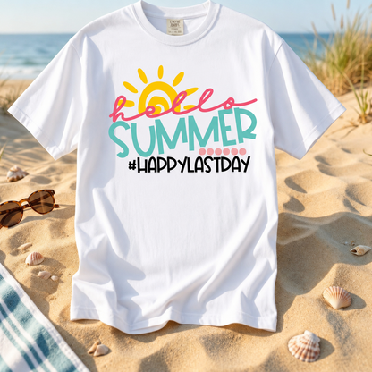 The Hello Summer #HappyLastDay Graphic TShirt