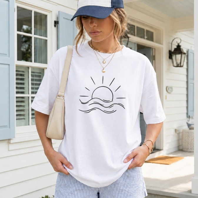 Minimalist "Sun & Waves" Aesthetic TShirt