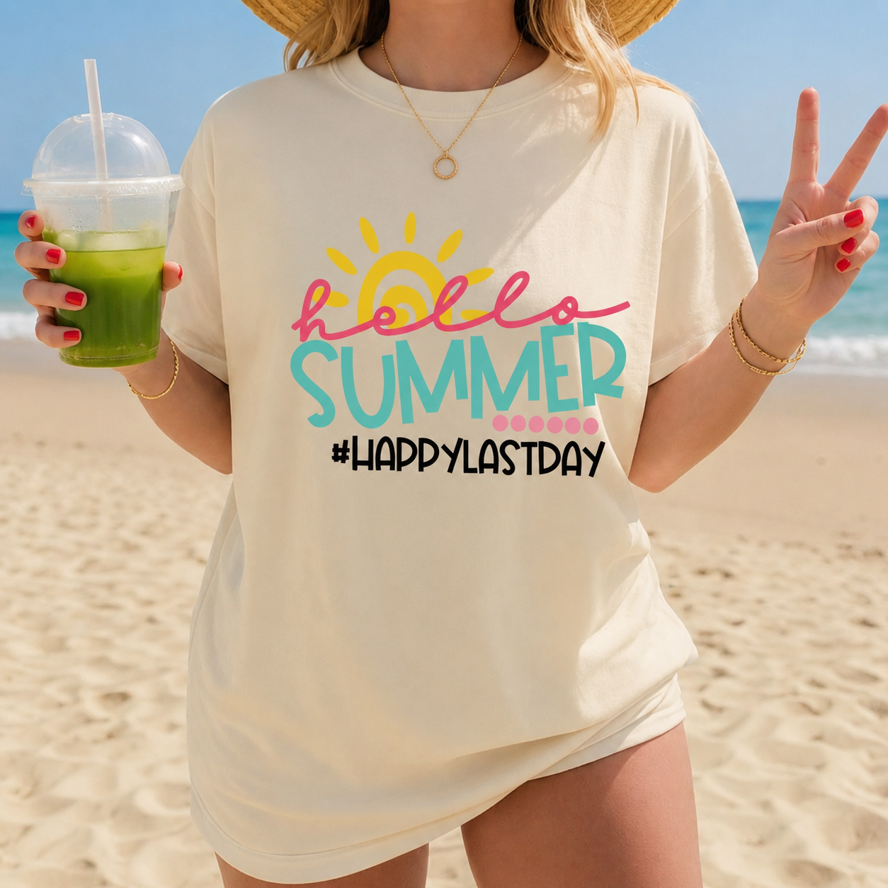 The Hello Summer #HappyLastDay Graphic TShirt