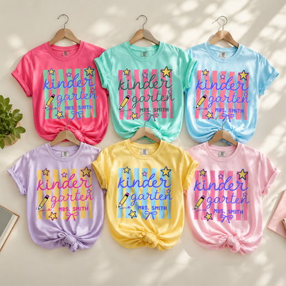 Personalized Kindergarten Teacher Shirt Custom Name Back to School Tee