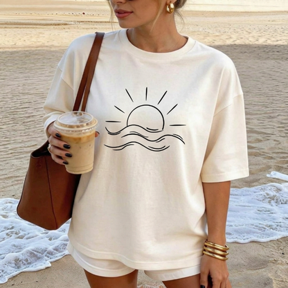 Minimalist "Sun & Waves" Aesthetic TShirt