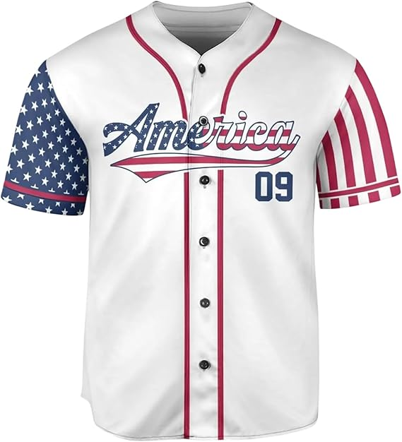 Personalized USA Baseball Jersey Custom Name Number Button Down Sports Shirt Patriotic American Flag Team for Men Women