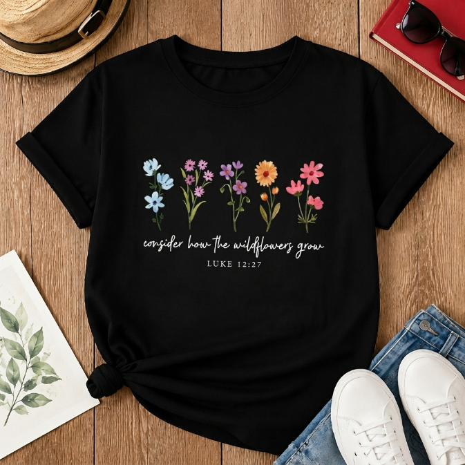 The Wildflowers Grow - Luke 12:27 Graphic TShirt