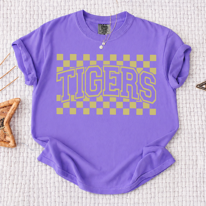 Personalized School Pride Shirt, Custom School Mascot Tee, Vintage Checkerboard Team Spirit T-Shirt for School Events