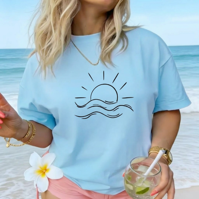 Minimalist "Sun & Waves" Aesthetic TShirt