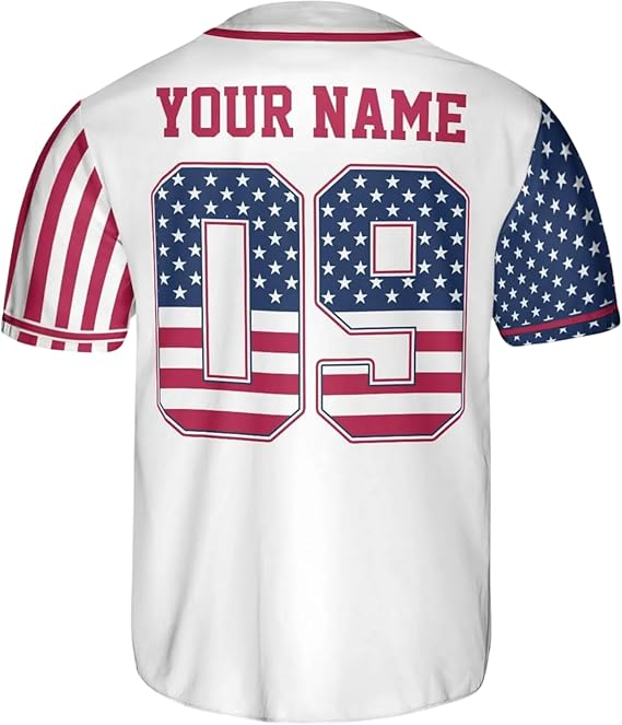 Personalized USA Baseball Jersey Custom Name Number Button Down Sports Shirt Patriotic American Flag Team for Men Women