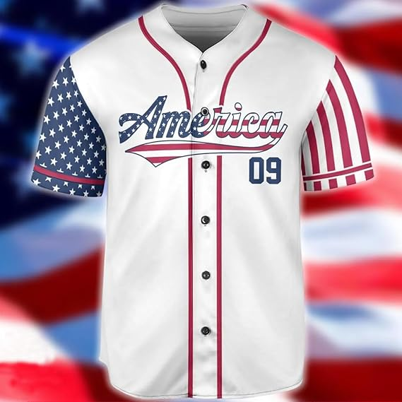 Personalized USA Baseball Jersey Custom Name Number Button Down Sports Shirt Patriotic American Flag Team for Men Women