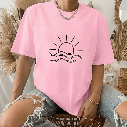 Minimalist "Sun & Waves" Aesthetic TShirt