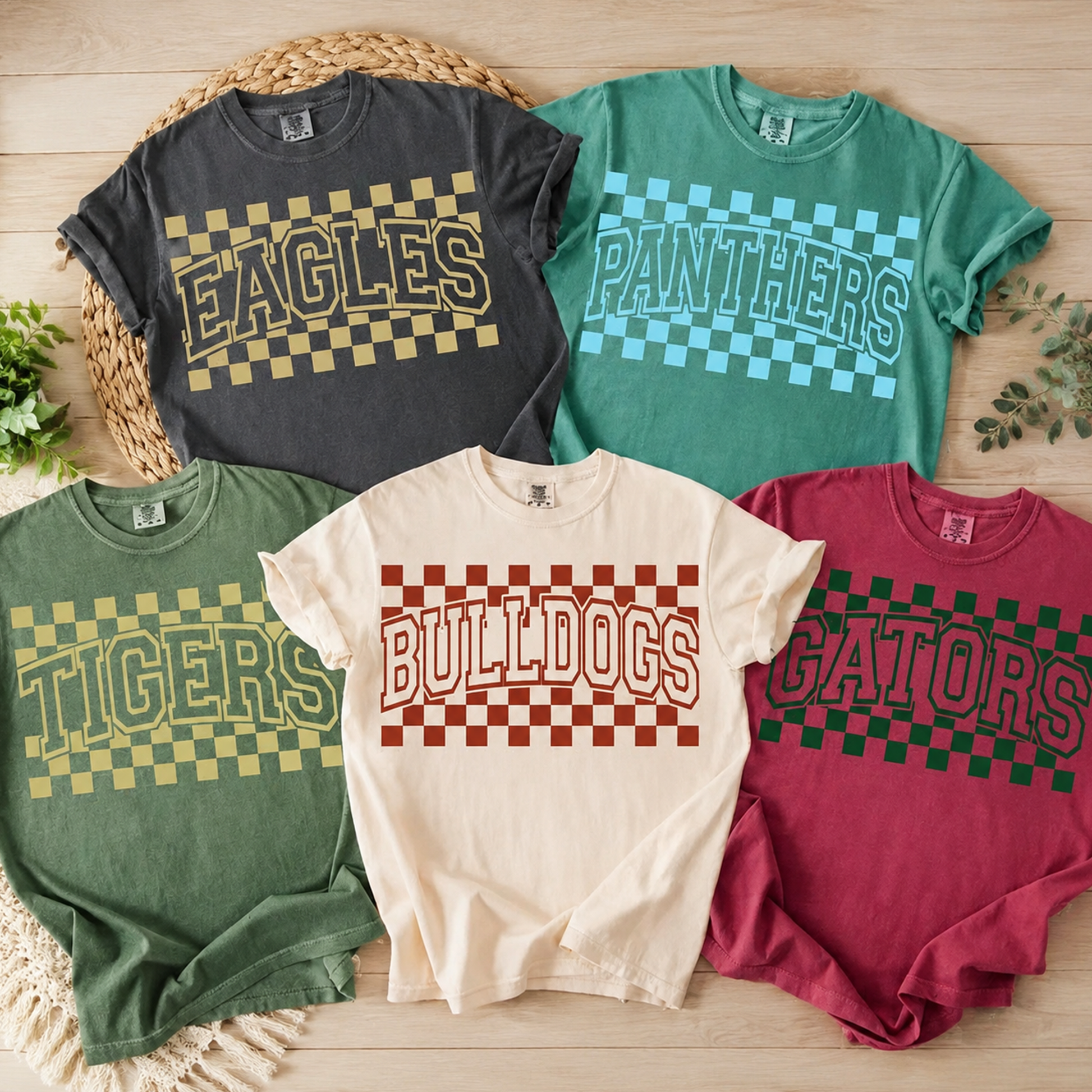 Personalized School Pride Shirt, Custom School Mascot Tee, Vintage Checkerboard Team Spirit T-Shirt for School Events