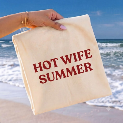 Hot Wife Summer Graphic T-Shirt - Personalized Retro Trendy Bold Text TShirt, Summer Beach Vacation