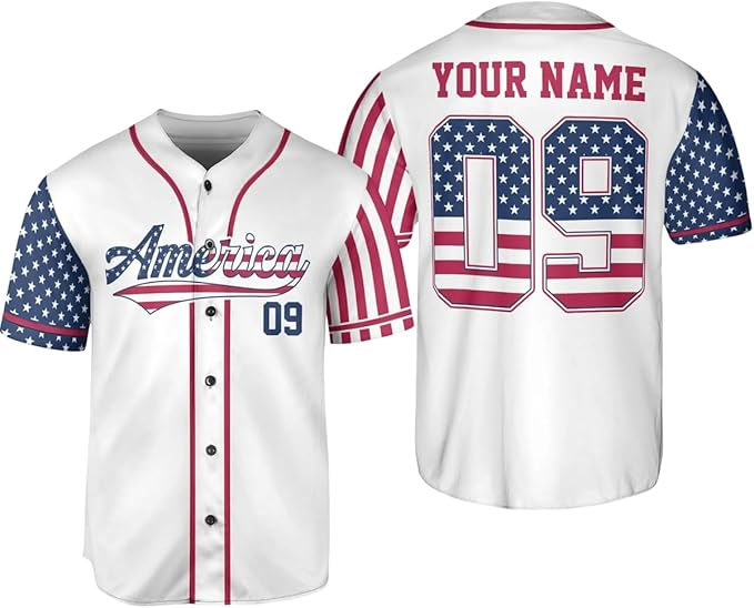 Personalized USA Baseball Jersey Custom Name Number Button Down Sports Shirt Patriotic American Flag Team for Men Women