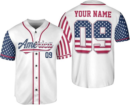 Personalized USA Baseball Jersey Custom Name Number Button Down Sports Shirt Patriotic American Flag Team for Men Women