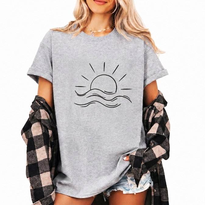 Minimalist "Sun & Waves" Aesthetic TShirt