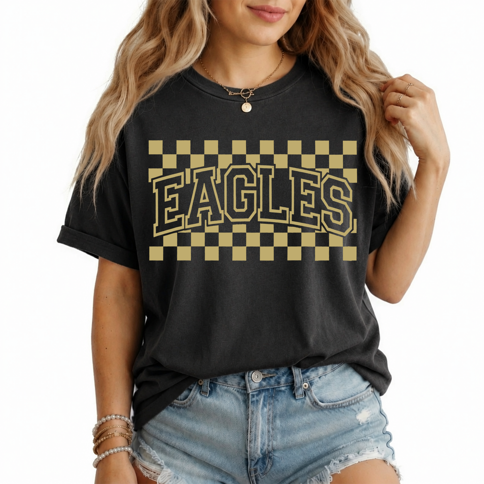 Personalized School Pride Shirt, Custom School Mascot Tee, Vintage Checkerboard Team Spirit T-Shirt for School Events