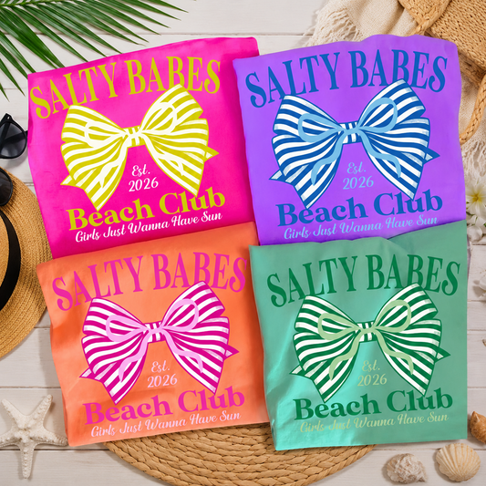Salty Babes Beach Club Shirt Women Bow Summer Vacation Tee
