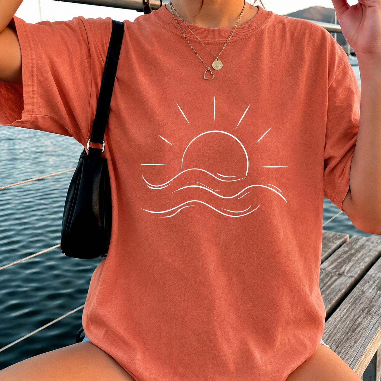 Minimalist "Sun & Waves" Aesthetic TShirt