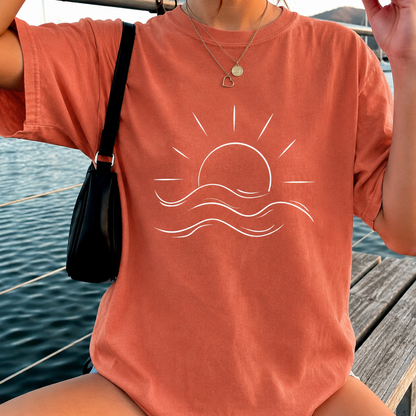 Minimalist "Sun & Waves" Aesthetic TShirt