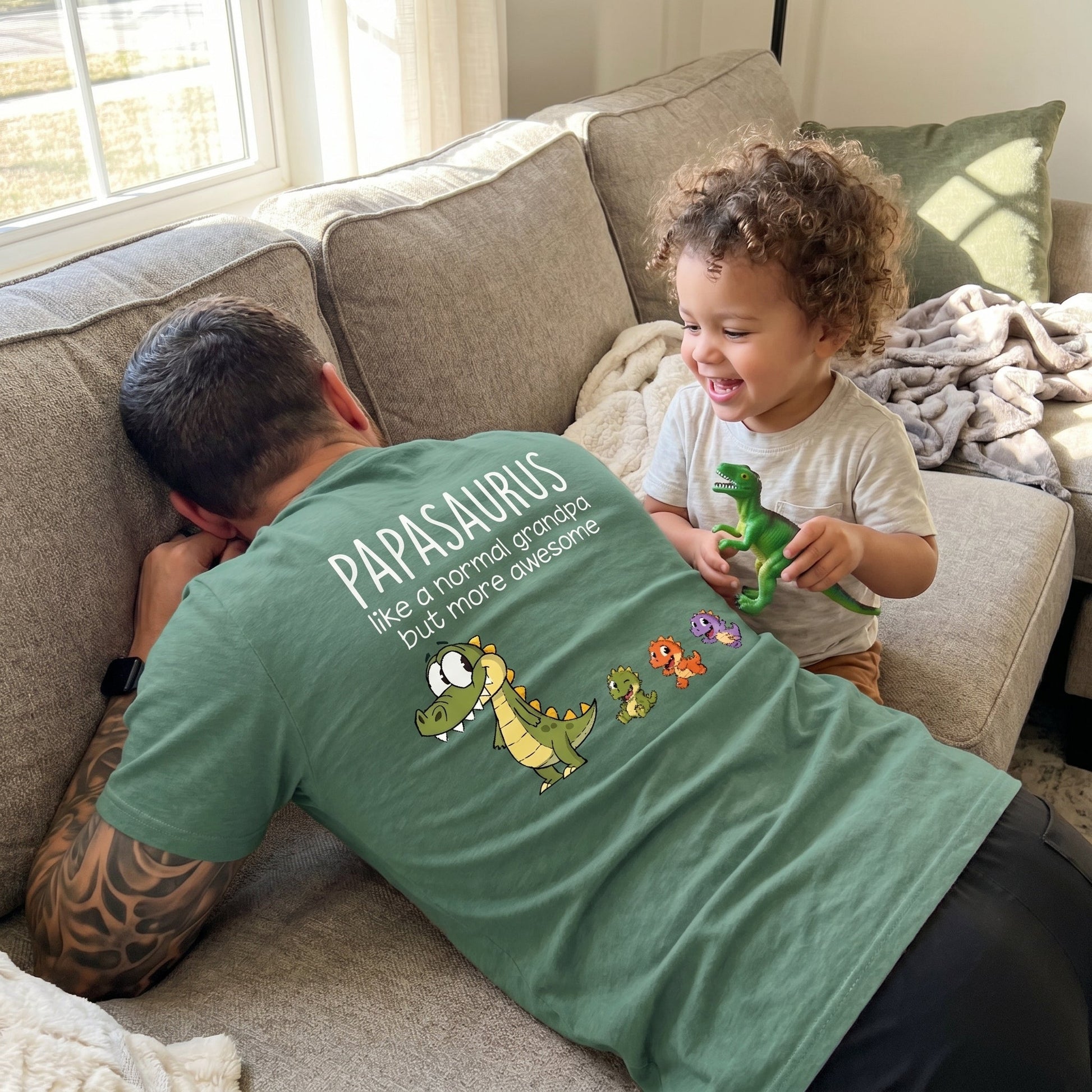 Personalized Papa Dinosaur Shirt with Custom Kids Names,Printed On The Back