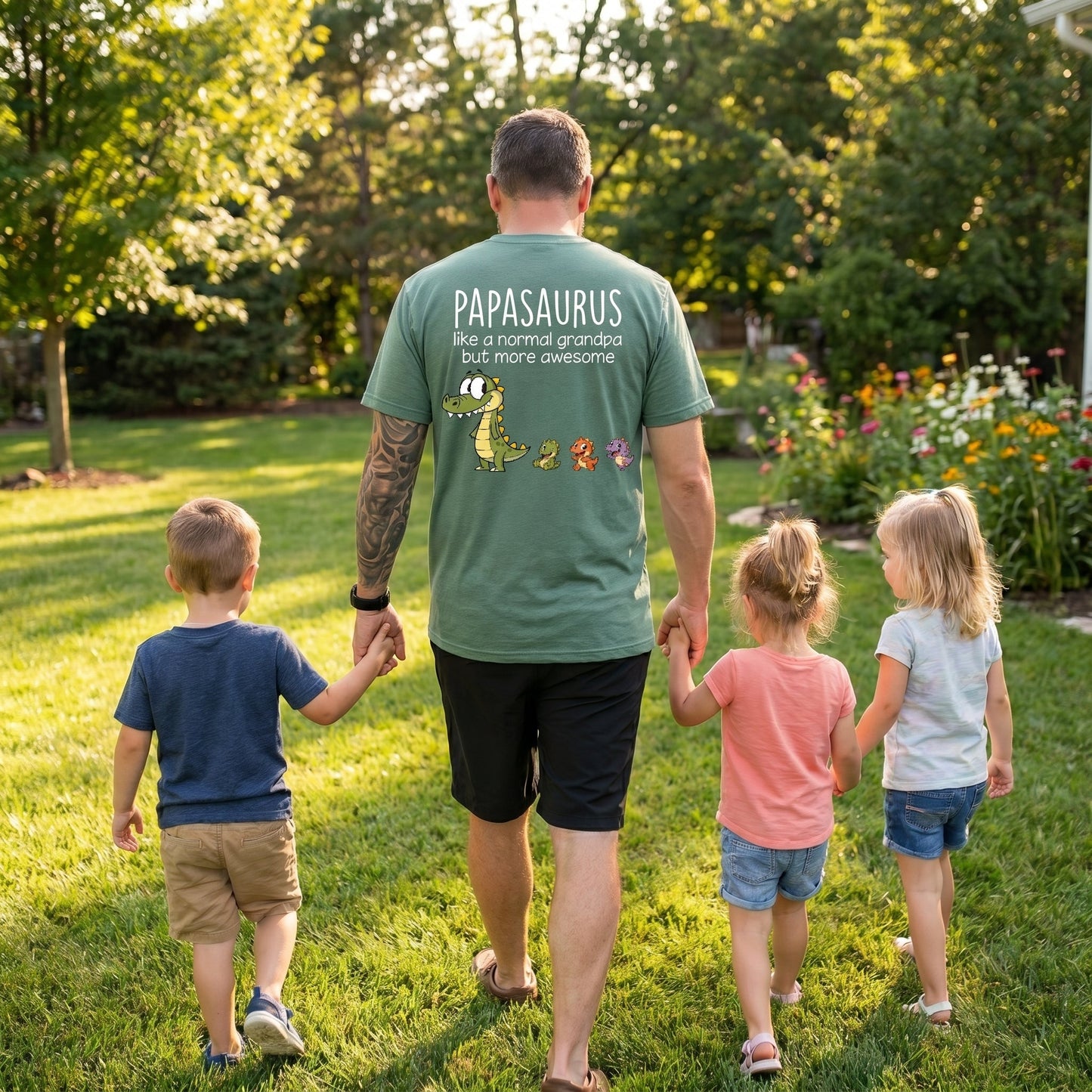 Personalized Papa Dinosaur Shirt with Custom Kids Names,Printed On The Back