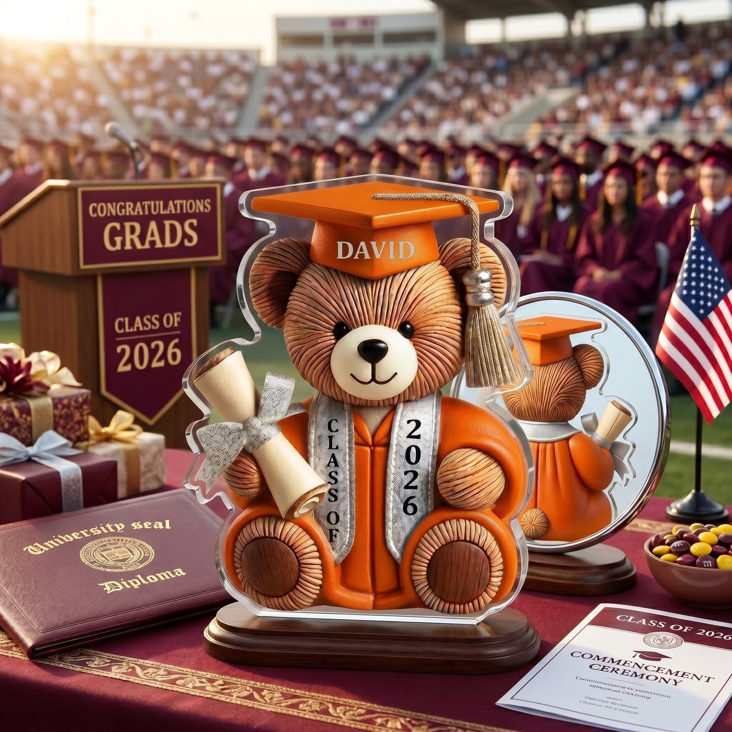 Graduation Wishes Teddy Bear - Personalized Custom Shape Acrylic Blocks - Gift For Graduates